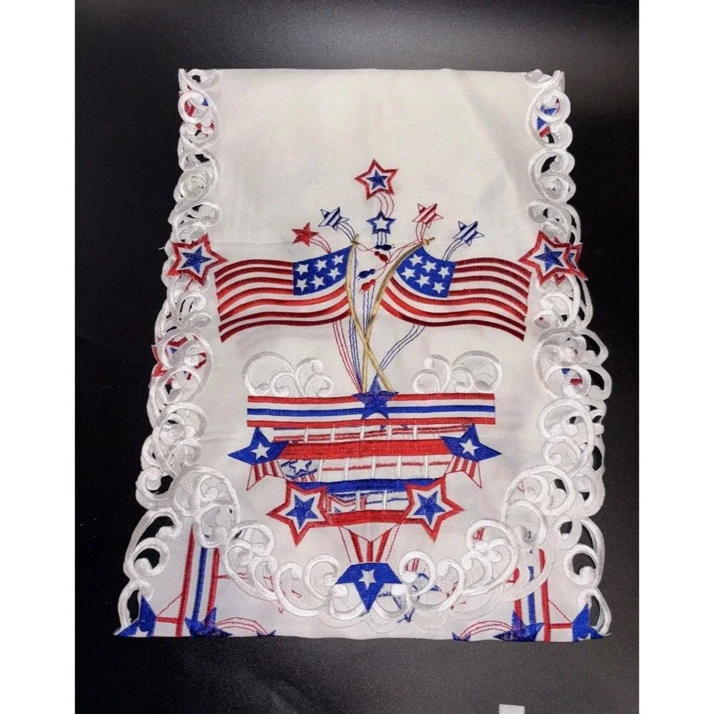 Patriotic Table Runner Red White Blue 68 Inches Long Beautiful